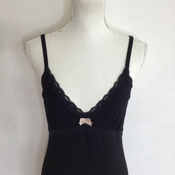Cynthia Rowley Elegant Black Spaghetti Strap Lace Trim Summer Slip Dress M - Picture 4 of 10